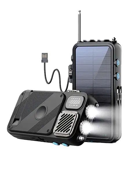 Solar Emergency Radio with Power Bank, Bluetooth Speaker & LED Flashlight