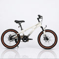 Qitong 22-inch kids mountain bike in white with disc brakes, front suspension fork, and brown-wall tires
