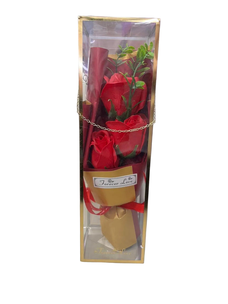 Forever Love Red Soap Rose Bouquet in Gold Display Box