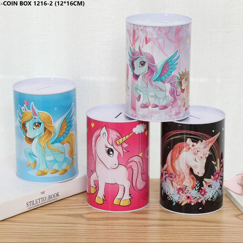 Small Unicorn Coin Bank - Metal Tin Piggy Bank with Beautiful Designs for Kids