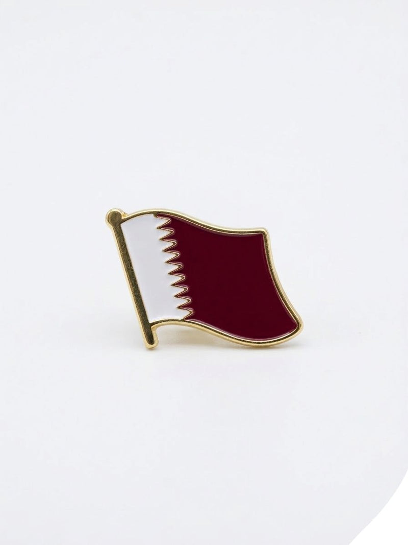 Qatar Waving Flag Pin - Gold Plated Enamel Badge with Flagpole
