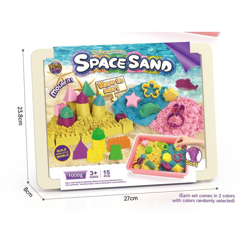 Space Sand packaging with colorful sand creations and dimensions on a white background price qatar