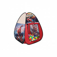 Spider-Man themed play tent with packaging and specifications on a white background QATAR