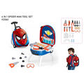 Spider-Man themed tool set with tools and a child wearing a Spider-Man backpack on a white background.price qatar