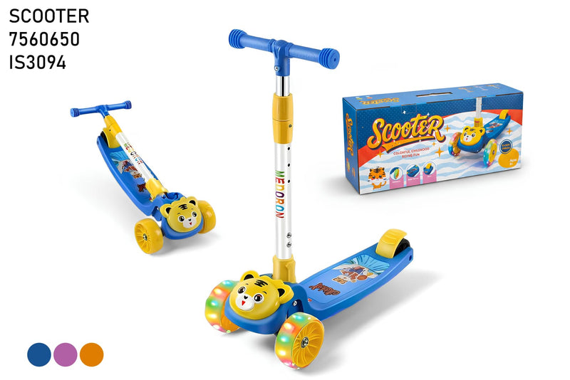 Tiger Kids Scooter - LED Light-Up Wheels 3-Wheel Scooter