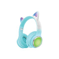 Teal and green headphones with cat ear design on a white background
