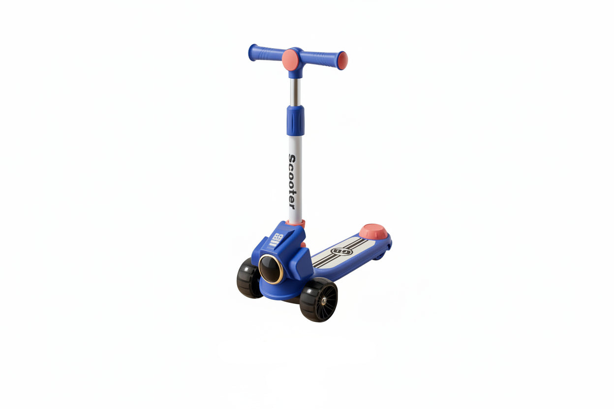 Three children's scooters in black, blue, and red on a white background with '622 Scooter KN' text. QATAR PRICE