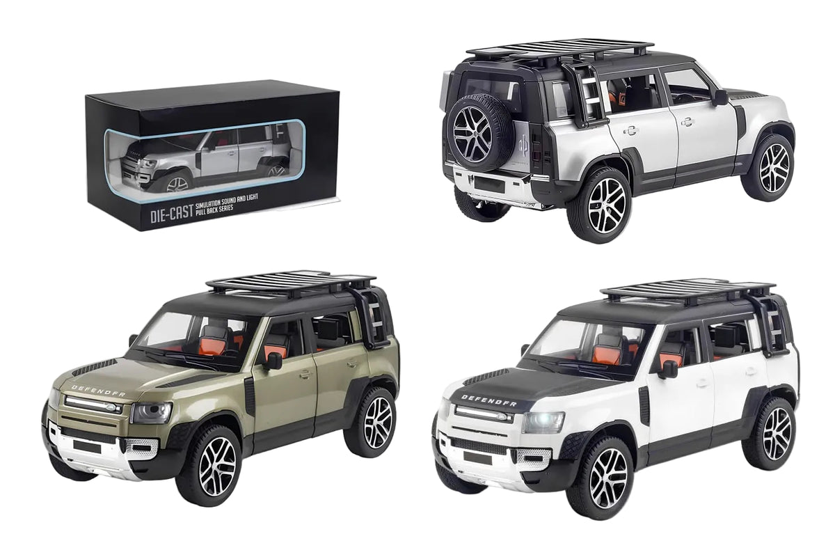 Three diecast models of Range Rover vehicles on a white background with packaging.QATAR