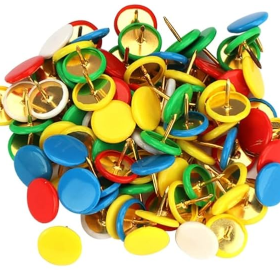 Multi-color thumb tacks for cork boards and office notice boards.

Round metal push pins in red, yellow, blue, green, and white.

Assorted decorative map pins for home, school, and office.

دبابيس ضغط ملونة للوحات الفلين ولوحات الإعلانات المكتبية.

دبابيس إبهام معدنية دائرية بألوان الأحمر والأصفر والأزرق والأخضر.

مجموعة دبابيس خرائط متنوعة للمنزل والمدرسة والمكتب.

