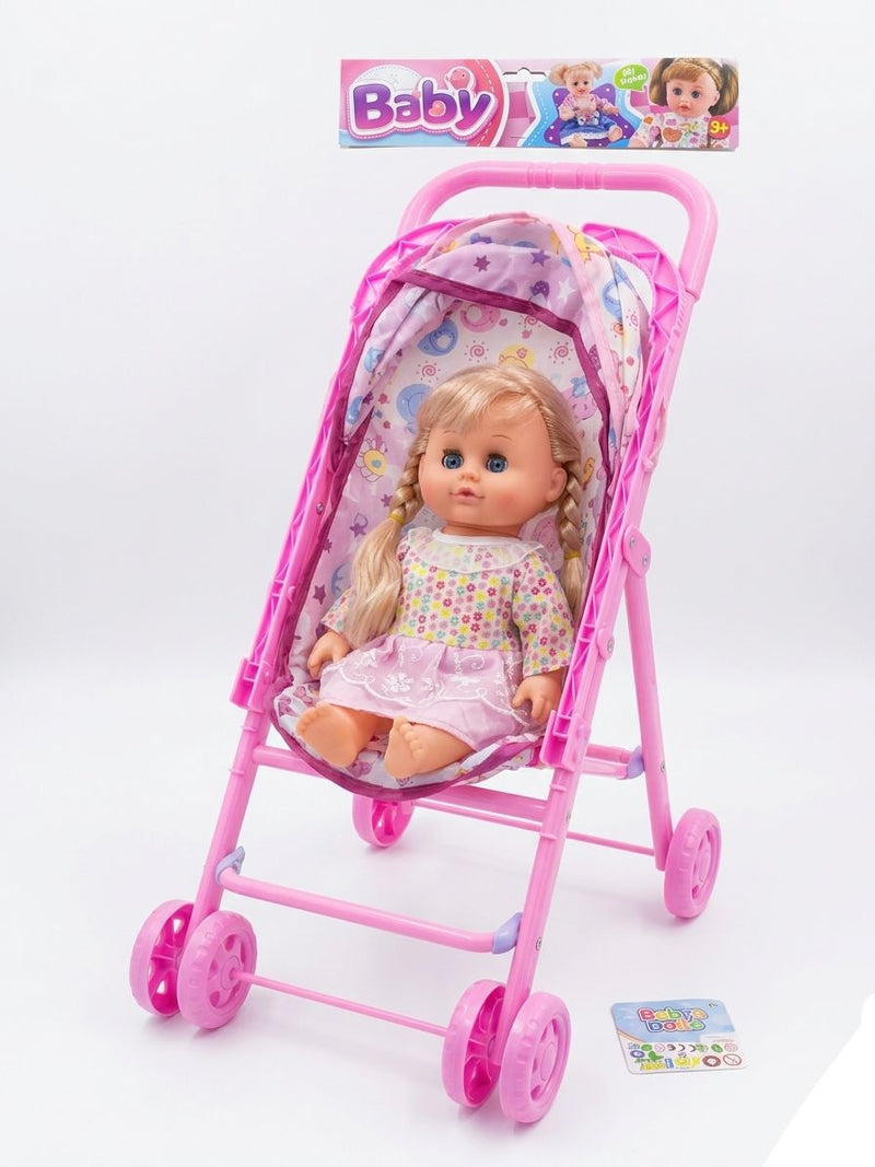Baby Doll Stroller with Doll Set - Pink Purple Play Set for Kids
