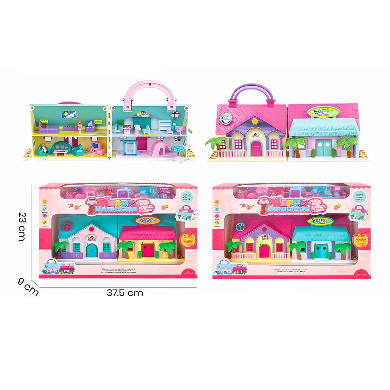 Happy Homeland Portable Dollhouse with Furniture - Foldable Carry Case Playset