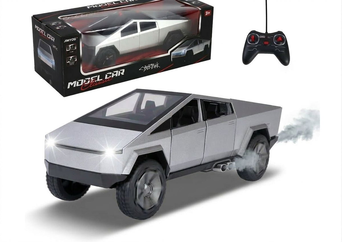 Toy model car with remote control and packaging on a white background