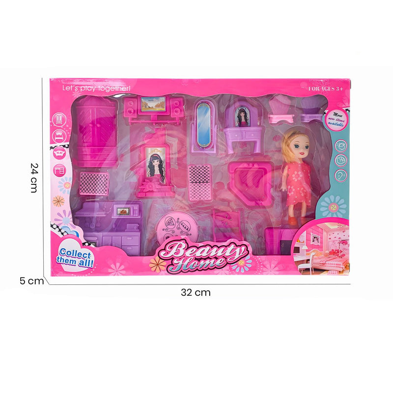 Beauty Home Dollhouse Furniture Set with Doll - Complete Room Playset | Ages 3+