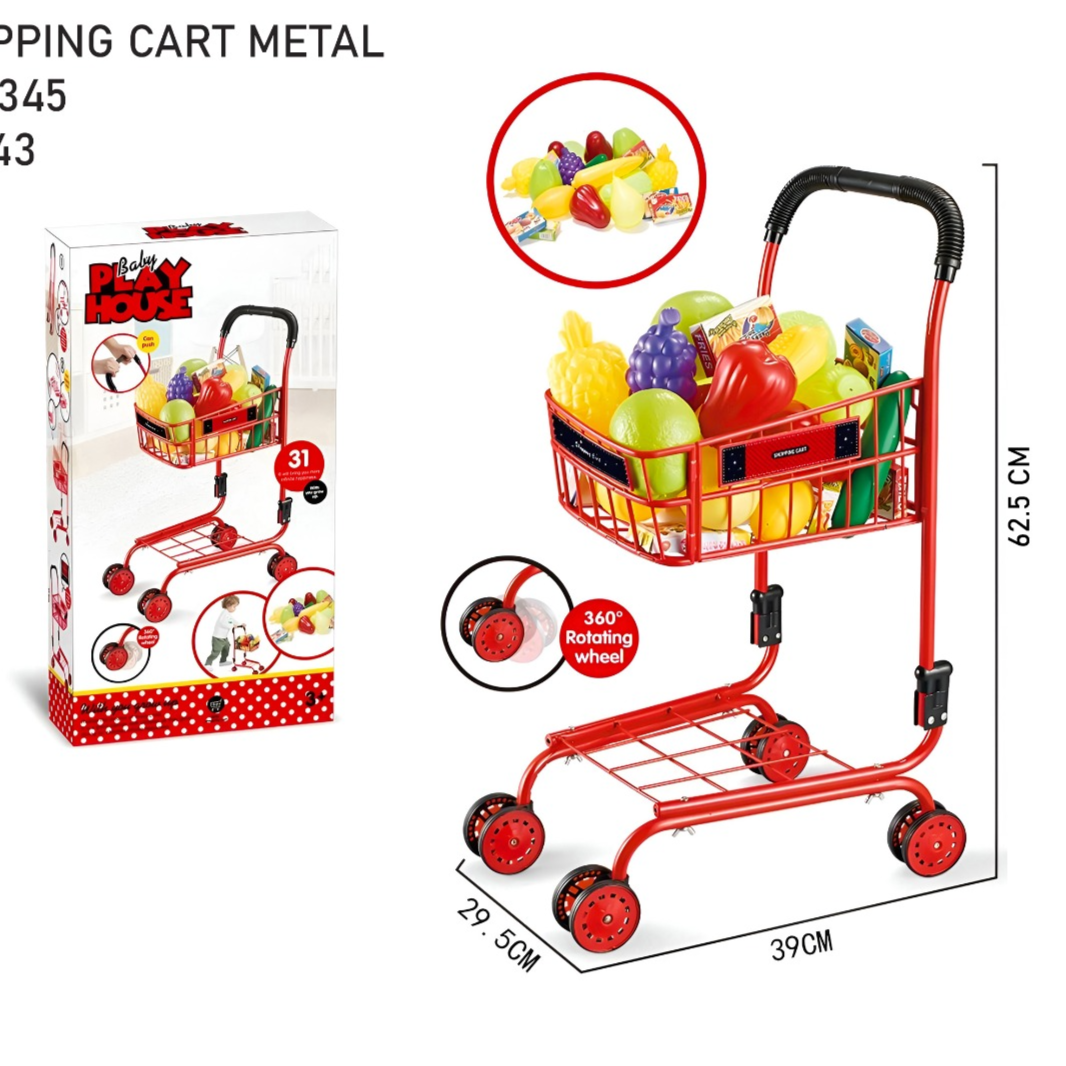 Toy shopping cart with fruits and vegetables and packaging on a white background price qatar