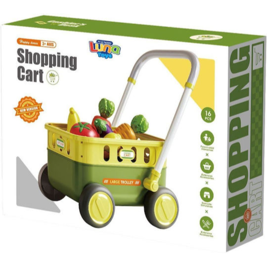 Toy shopping cart with vegetables on a white background qatar price