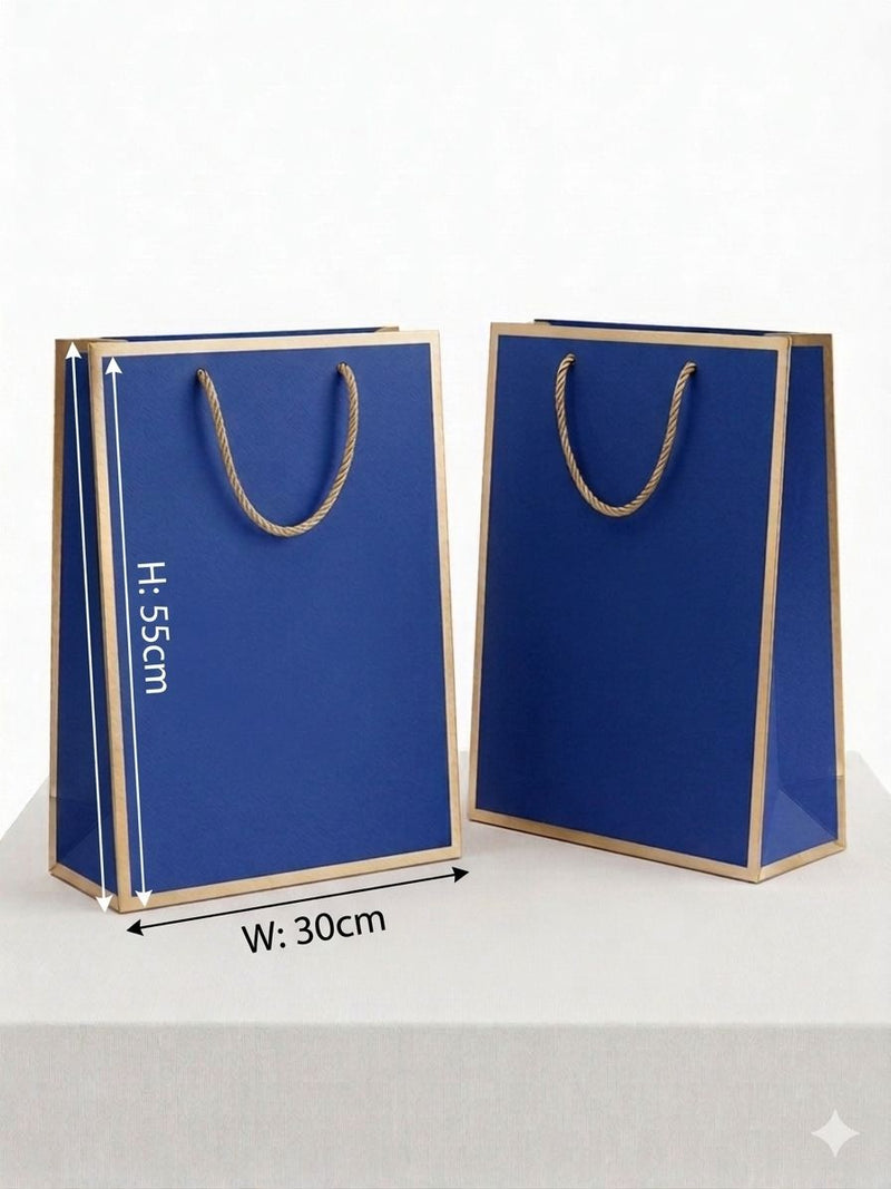 Premium Blue Gift Bag with Gold Border – Large (55×30cm)