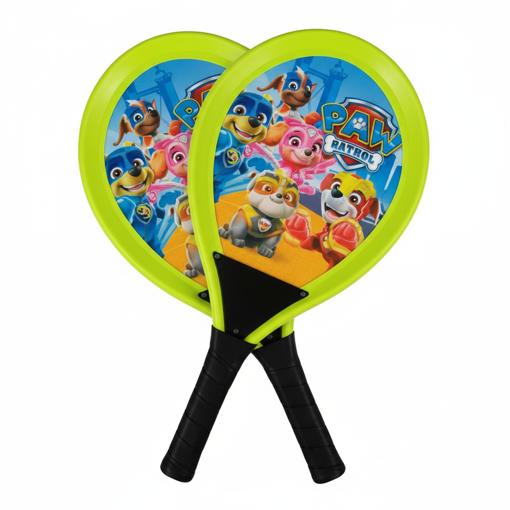 Two children's paddles with Paw Patrol design on a white background