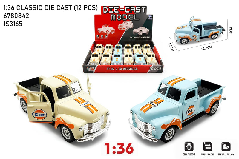 1:36 Classic Die Cast Pickup Truck - Retro to Modern