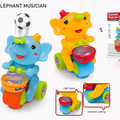 Two toy elephants, one blue and one orange, playing musical instruments on a white background.qatar price