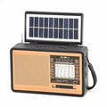Vintage-style radio with solar panel on top on a white background