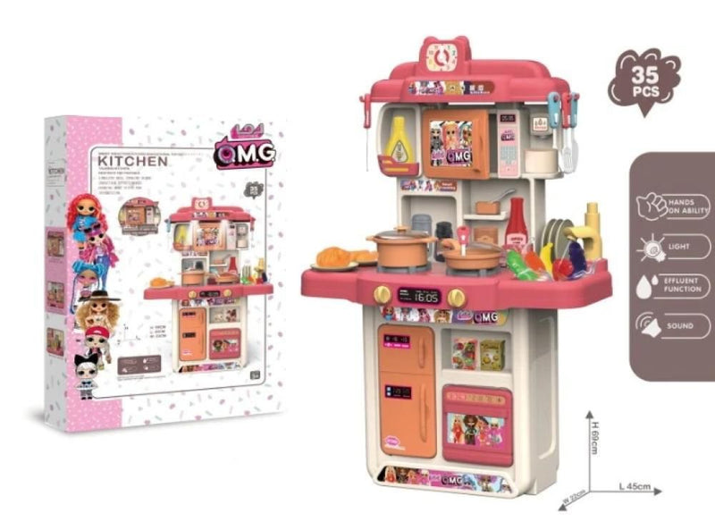 OMG Kitchen Playset - 35 Pieces Pretend Play Set with Light & Sound