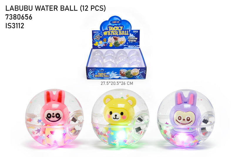 Labubu Water Ball Light-Up Toy - 12 Piece Display Box | Cute Animal Characters