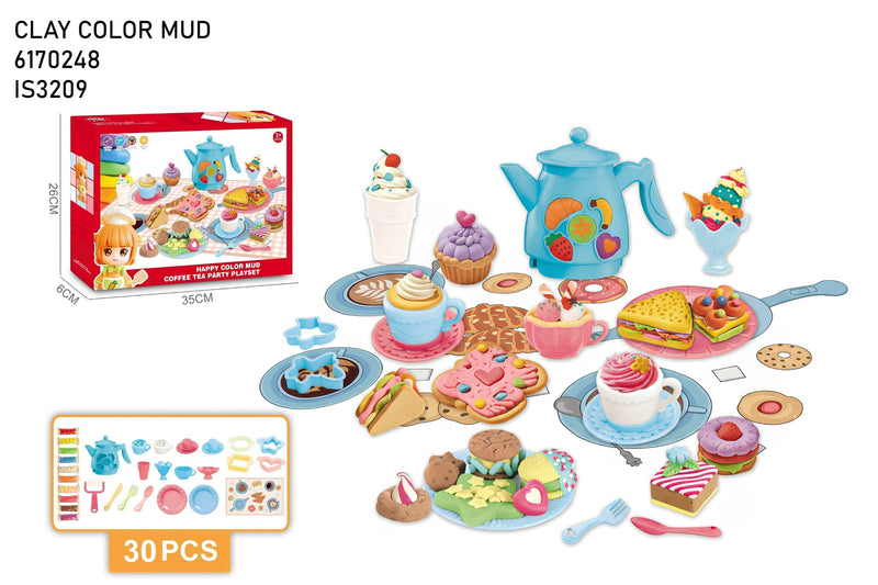 Clay Color Mud Coffee Tea Party Playset - 30 Piece Creative Play Set