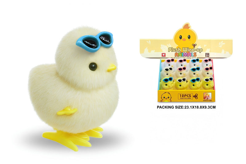 Wind-Up Plush Chick with Glasses Toy - Jumping Animal