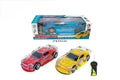 Two toy cars, one red and one yellow with a remote control, in front of their packaging on a white background. QATAR PRICE