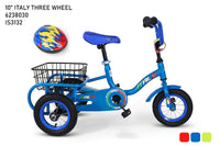 10" Italy Three Wheel Kids cycle with Basket & Helmet - Blue