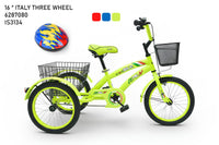 16" Italy Three Wheel Kids Cycle with Basket & Helmet