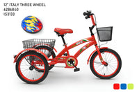 12" Italy Three Wheel Kids cycle with Baskets & Helmet
