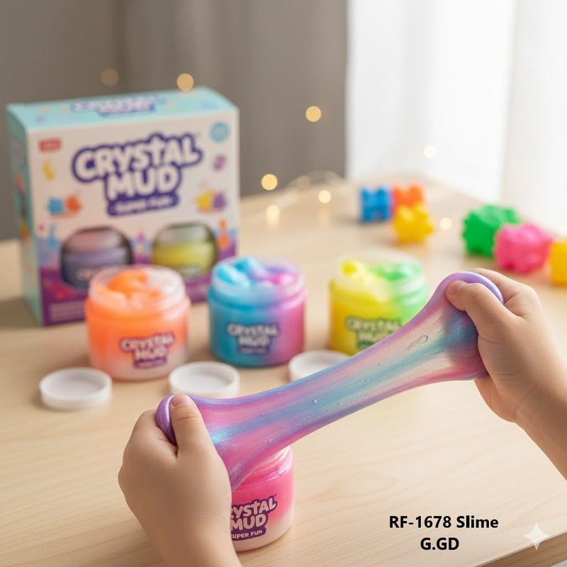 Crystal Mud Slime Set - 4 Pack Colorful Stretchy Sensory Play Kit