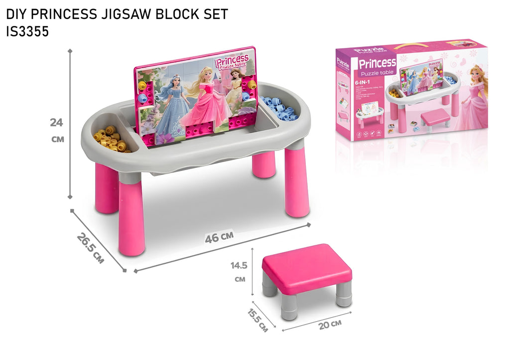 DIY Princess Jigsaw Block Set Table 6-in-1 for Girls