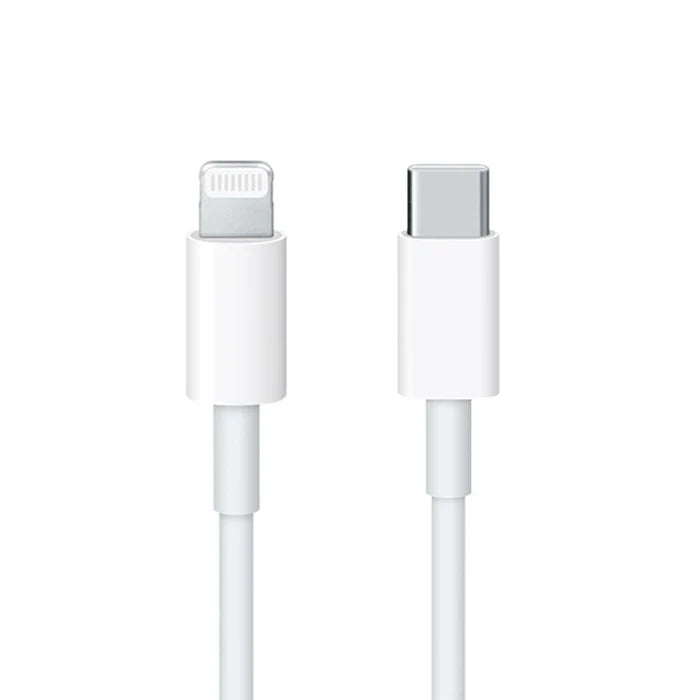 White charging cable with Lightning and USB-C connectors on a white  qatar price