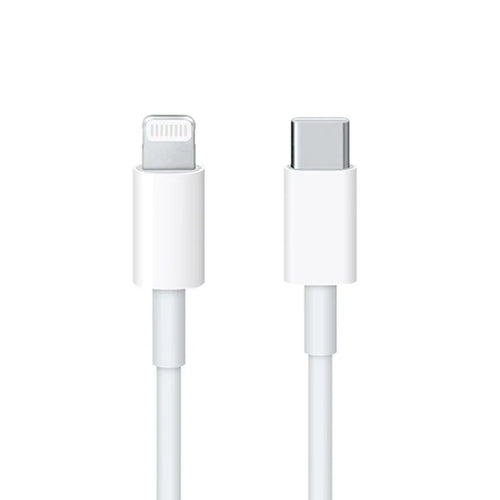 White charging cable with Lightning and USB-C connectors on a white  qatar price