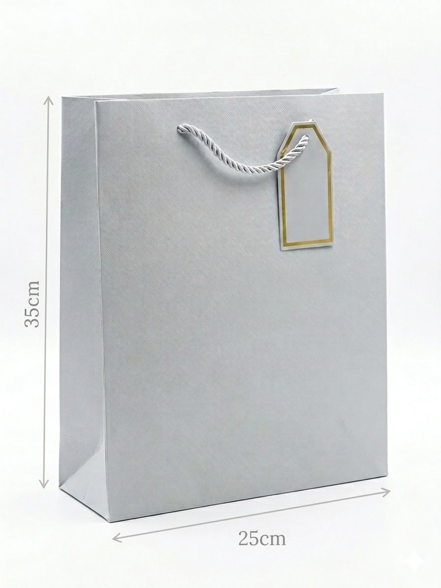 White paper bag with dimensions indicated on a white background QATAR MARKET

