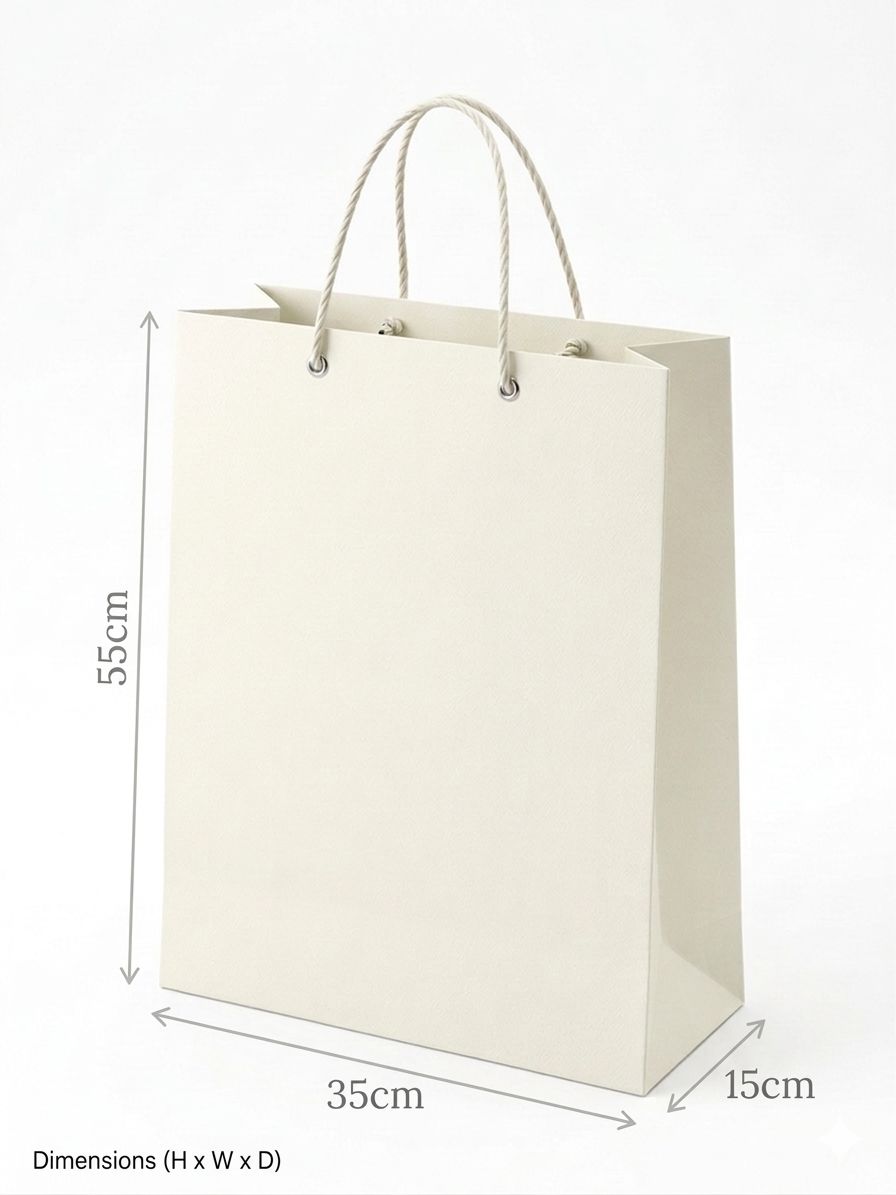 White paper bag with dimensions indicated on a white background QATAR PRICE