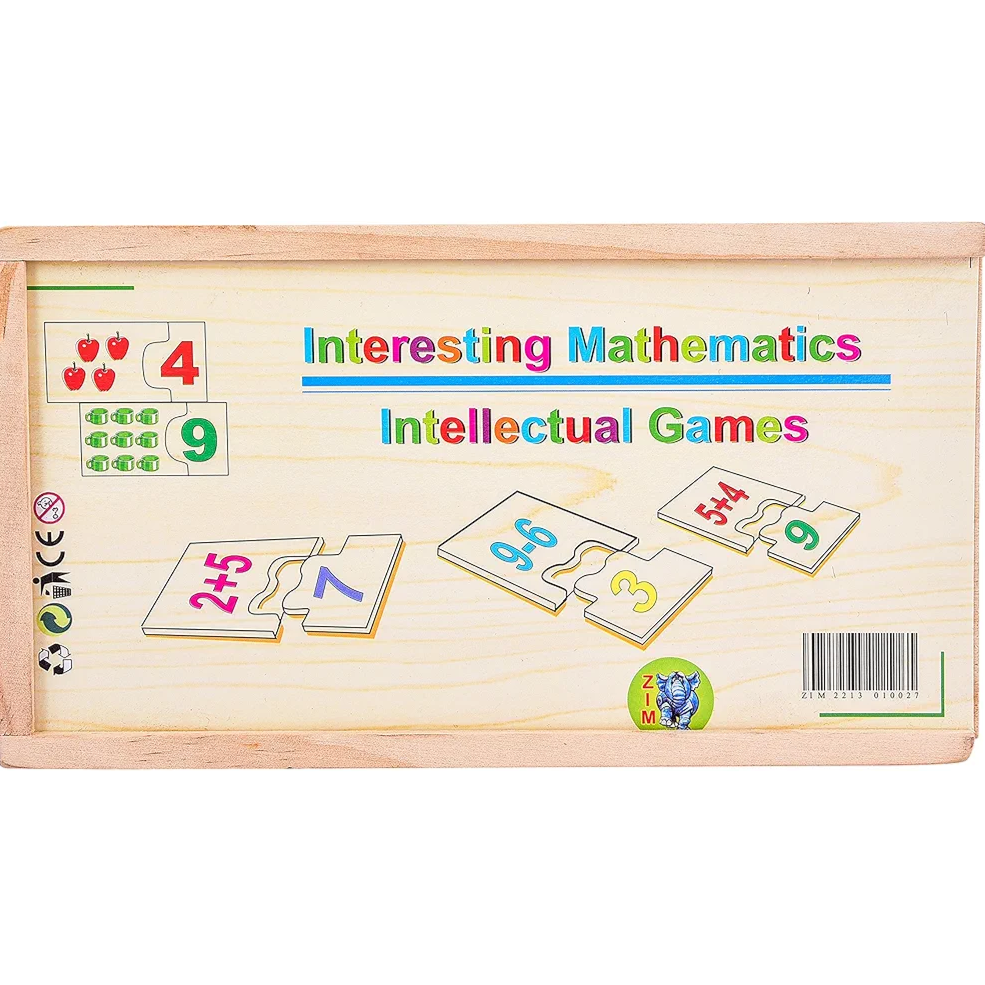Wooden educational game board with mathematical puzzles and colorful text on a white background Price Qatar