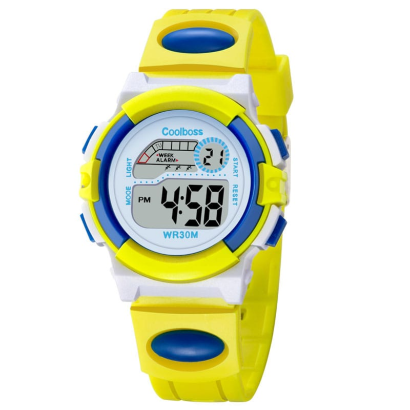 Yellow digital watch with blue accents on a white background qatar price