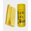 Yellow towel and bottle with branding on a white background qatar price